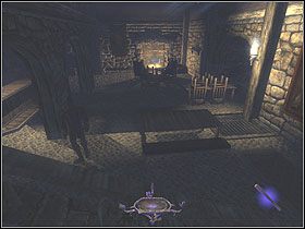 Użyj wodnych strzał by zgasić dwie pochodnie oświetlające okolice, po czym przemknij się obok strażnika na patrolu pod barek - Checking Inn - Cashing Out [Opis 2] | Trening | Thief Deadly Shadows - Thief: Deadly Shadows - poradnik do gry