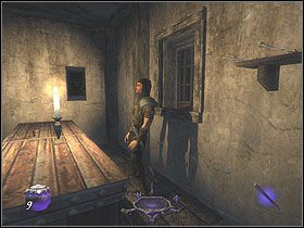 Zabierz dwie strzały z półki oraz dwie sztuki srebrnych monet (2x50) ze stołu, po czym ogłusz strażnika - Dzień pierwszy [Opis 5] | Miasto | Thief Deadly Shadows - Thief: Deadly Shadows - poradnik do gry