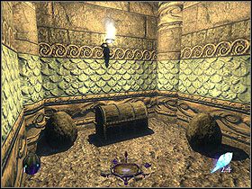 Korytarzykiem przejdziesz do niewielkiej sali z Pogańskim Rogiem Bojowym (50, 17%) usytuowanym na skalnym piedestale - The Sunken Citadel [Opis 2] | Misja 5 | Thief Deadly Shadows - Thief: Deadly Shadows - poradnik do gry