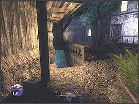 Na dziedzińcu znajdziesz schody prowadzące do kanałów, w których natkniesz się na człowieka należącego do frakcji Pogan - Dzień szósty [Opis 6] | Miasto - Thief: Deadly Shadows - poradnik do gry