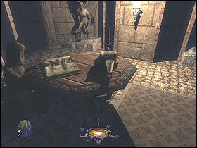 Wejdź w posiadanie leżącej na szafie sakiewki (50, 76%), dwóch jaspisowych pucharów (2 x 75, 79 %) ukrytych za statuą obok łóżka oraz złotych monet (75, 80%) i złotego sztyletu (50, 81%,) a także diamentowej tiary (200, 86%) ukrytych w zamkniętej skrzyni - Of Bretren... and Byetrayers [Opis 5] | Misja 7 - Thief: Deadly Shadows - poradnik do gry