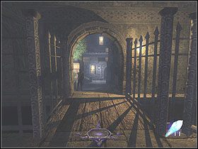 Uważając na patrolującego okolice strażnika, przejdź od razu w krzaki z lewej i na balkon z dwoma rozmówcami - Dzień siódmy [Opis 3] | Miasto - Thief: Deadly Shadows - poradnik do gry