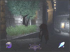 Twoim miejscem docelowym jest balkonik z lewej strony, dokładnie tam, gdzie wcześniej ogłuszałeś jednego zbója - Dzień dziewiąty [Opis 1] | Miasto - Thief: Deadly Shadows - poradnik do gry