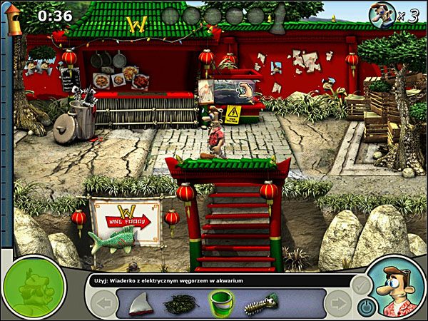 Przejdź teraz na mostek i wrzuć do sadzawki węże elektryczne, po czym łbem ryby-piły odpiłuj poręcz - Odcinek 2 - Tajemniczy wielbiciel | Sąsiedzi z Piekła Rodem 2 - Sąsiedzi z Piekła Rodem 2 - poradnik do gry