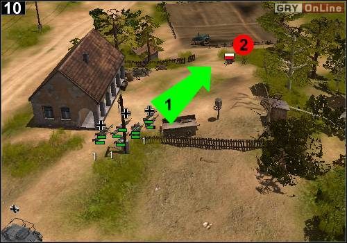 Wróć się i idź wzdłuż domu - drogą pokazaną przez strzałkę [1] - [Niemcy] Misja 1 [Opis 3] w Codename Panzers - Faza Pierwsza - Codename: Panzers - Faza Pierwsza - poradnik do gry