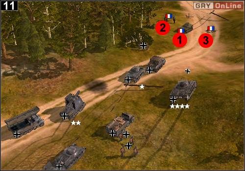 Wyprzedź konwój (będzie on jechał po drodze, ty natomiast możesz ją ściąć) i jedź dalej, aż zauważysz wojska wroga - [Niemcy] Misja 4 [Opis 4] w Codename Panzers - Faza Pierwsza - Codename: Panzers - Faza Pierwsza - poradnik do gry