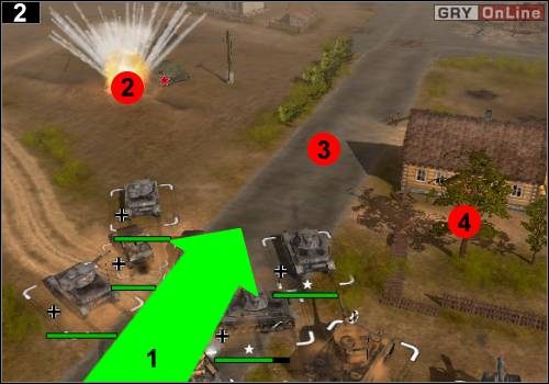 Podążaj drogą, jak pokazuje to strzałka [1] - [Niemcy] Misja 11 [Opis 1] w Codename Panzers - Faza Pierwsza - Codename: Panzers - Faza Pierwsza - poradnik do gry