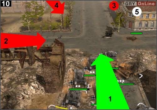 Wybierz wszystkie czołgi i jedź tak, jak pokazuje to strzałka [1] - [Niemcy] Misja 11 [Opis 4] w Codename Panzers - Faza Pierwsza - Codename: Panzers - Faza Pierwsza - poradnik do gry