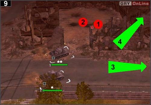 Zniszcz małe siły przeciwnika pokazane na powyższym obrazku - czołg w [1] i piechotę w [2] - [Niemcy] Misja 12 [Opis 3] w Codename Panzers - Faza Pierwsza - Codename: Panzers - Faza Pierwsza - poradnik do gry