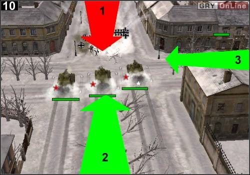 Jedź drogą wszystkimi czołgami, jak pokazuje to strzałka [2] - [Rosja] Misja 5 [Opis 4] w Codename Panzers - Faza Pierwsza - Codename: Panzers - Faza Pierwsza - poradnik do gry