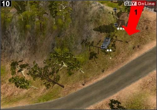 Po niedługim czasie z punktu [1] przyjedzie przeciwnik: Tygrys, wyrzutnia rakiet, transporter opancerzony i piechota z bazookami - [Rosja] Misja 7 [Opis 4] w Codename Panzers - Faza Pierwsza - Codename: Panzers - Faza Pierwsza - poradnik do gry