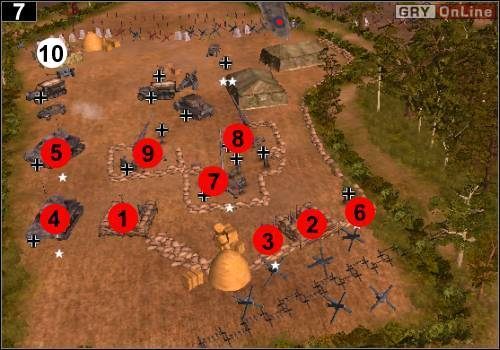 Gdy będziesz strzelał po raz pierwszy, celuj w worki z piaskiem w [1] lub [2] - [Alianci] Misja 4 [Opis 3] w Codename Panzers - Faza Pierwsza - Codename: Panzers - Faza Pierwsza - poradnik do gry