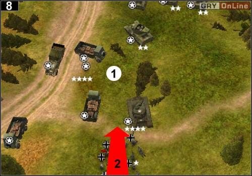Zgrupuj całe wojsko (prócz zostawionego czołgu) wokół punktu [1] - [Alianci] Misja 5 [Opis 3] w Codename Panzers - Faza Pierwsza - Codename: Panzers - Faza Pierwsza - poradnik do gry