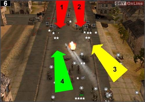 Teraz wybiegnie na ciebie piechota - dwa dwuosobowe oddziały lekarzy i około dwudziestu żołnierzy z pistoletami maszynowymi, w oddziałach dwu- i czteroosobowych - [Alianci] Misja 6 [Opis 2] w Codename Panzers - Faza Pierwsza - Codename: Panzers - Faza Pierwsza - poradnik do gry