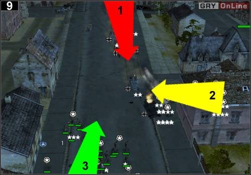 Ostatni, najcięższy atak, to dwie ciężarówki z piechotą, pojazd opancerzony oraz cztery transportery opancerzone z piechotą - [Alianci] Misja 6 [Opis 3] w Codename Panzers - Faza Pierwsza - Codename: Panzers - Faza Pierwsza - poradnik do gry