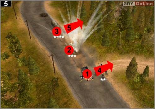 Trzeci konwój składa się z samochodu opancerzonego z działem ([2]), transportera opancerzonego ([1]) oraz ciężarówki ([3]) - [Alianci] Misja 9 [Opis 2] w Codename Panzers - Faza Pierwsza - Codename: Panzers - Faza Pierwsza - poradnik do gry