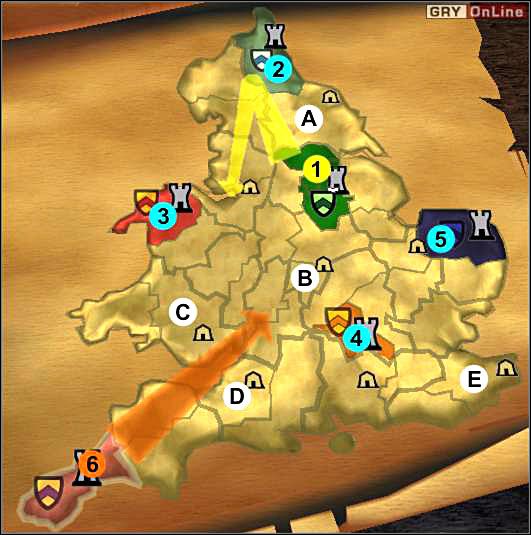 Miejsce, które zaczynasz, oznaczone jest żółtym kółkiem z [1] - Porady ogólne | Robin Hood Defender of the Crown - Robin Hood: Defender of the Crown - poradnik do gry
