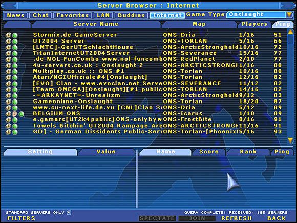 Opis poszczególnych działów znajdujących się na górze ekranu - Ustawienia i opcje | Unreal Tournament 2004 - Unreal Tournament 2004 - poradniki