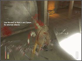 Mamy zabijać tak długo, aż naładuje się nam żółty pasek w lewym dolnym rogu, dzięki któremu będziemy mogli się przemienić w potwora - [Poziom 2] cz.1 - The Suffering - poradnik do gry