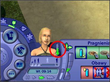 Na zdjęciu zaznaczono pasek temperatury ciała. - Temperatura ciała | The Sims 2 - The Sims 2 - Pełna Kolekcja - poradniki