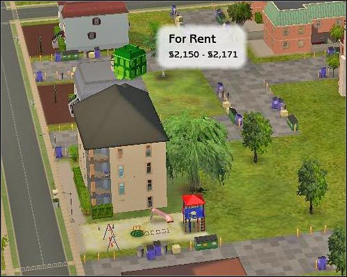 Przy wyborze mieszkania warto zwrócić uwagę na obecność dodatkowych atrakcji - placu zabaw czy podwórka. - Nawigacja po nowej dzielnicy | The Sims 2 - The Sims 2 - Pełna Kolekcja - poradniki