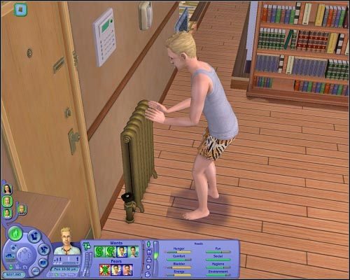 Kaloryfer pozwala Twoim Simom ogrzać się. Jest to pożyteczne jedynie po zainstalowaniu Czterech pór roku, gdy Twoi podopieczni posiadają specjalne paski wyziębienia organizmu - Pozostałe | The Sims 2 - The Sims 2 - Pełna Kolekcja - poradniki