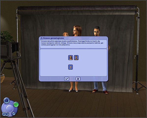 Aby określić związki poszczególnych osób, należy przeciągnąć portret wybranego Sima na portret drugiego, z którym chcemy utworzyć jakiś związek - Drzewo genealogiczne | Zakładanie nowej rodziny | The Sims 2 - The Sims 2 - Pełna Kolekcja - poradniki