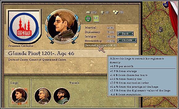 Szczególnie gdy lojalność spada, warto dokładnie obejrzeć tego przyczyny - wystarczy przytrzymać kursor nad aktualnym stanem lojalności - Lennicy | Europa Universalis Mroczne Wieki - Europa Universalis: Mroczne Wieki - poradnik do gry