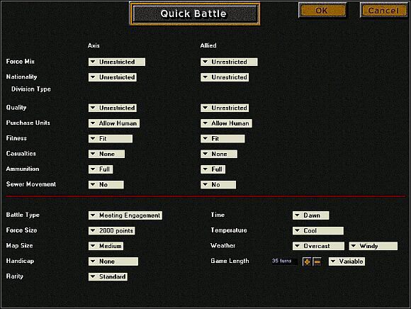 W kroku drugim (po wybraniu roku i miesiąca bitwy) możemy manipulować sporym zestawem parametrów - są one opisane w rozdziałach 2 - Inne istotne parametry bitew | Podstawy | Combat Mission 2 Barbarossa to Berlin - Combat Mission 2: Barbarossa to Berlin - poradnik do gry