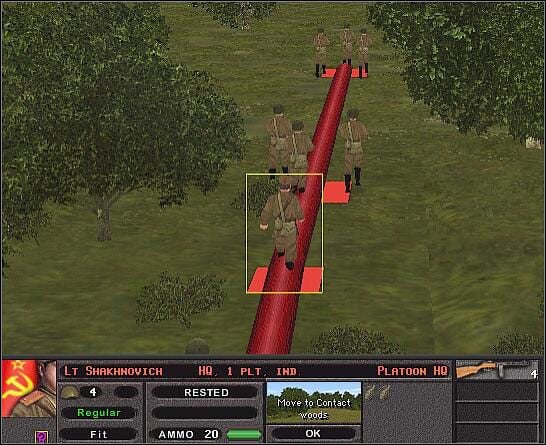 Podczas ruchu do przodu warto dać szansę plutonom, mającym dowódców dodających dodatkowy modyfikator do ukrycia przed wzrokiem wroga - Piechota - Atak | Rodzaje wojsk | Combat Mission 2 Barbarossa to Berlin - Combat Mission 2: Barbarossa to Berlin - poradnik do gry