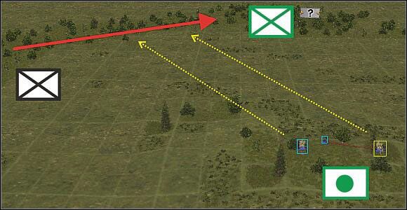 Jeśli w naszym przykładzie bazę ogniową na wzgórzu założyłby obrońca, mógłby z powodzeniem powstrzymać ogniem wszelkie ataki przeciwnika idące w stronę flagi - Wsparcie - Zastosowanie w ataku i obronie | Rodzaje wojsk - Combat Mission 2: Barbarossa to Berlin - poradnik do gry