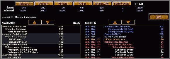 Przykładowy dobór jednostek do bitwy w terenie Medium trees, Modest hills, Rural - Kompozycja jednostek do bitwy | Porady | Combat Mission 2 Barbarossa to Berlin - Combat Mission 2: Barbarossa to Berlin - poradnik do gry