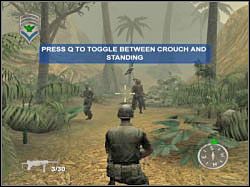 Gra co pewien czas będzie wyświetlała informacje odnośnie tego, co Twoja postać może zrobić (przyjmowanie różnorakich pozycji, zamiana aktualnie posiadanej broni itp - First Kill (1) | Misja 01 | ShellShock Nam 67 - ShellShock: Nam 67 - poradnik do gry