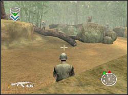 Jeśli będziesz trzymał się prawej ściany (niewidzialnej), to stosunkowo szybko powinieneś dotrzeć do widocznego na screenie miejsca - First Kill (4) | Misja 01 | ShellShock Nam 67 - ShellShock: Nam 67 - poradnik do gry