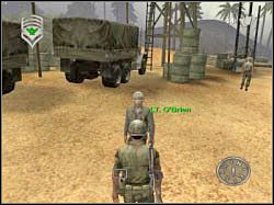 Kiedy uznasz, że jesteś gotowy skieruj się do głównego wejścia do obozu i porozmawiaj z widocznym na screenie pułkownikiem - Baza | Misja 01 | ShellShock Nam 67 - ShellShock: Nam 67 - poradnik do gry