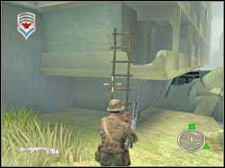 Zanim skierujesz się do ukazanej na screenie drabiny, upewnij się, że w okolicy nie ma żadnych wrogów - Men Down 02 | Misja 08 | ShellShock Nam 67 - ShellShock: Nam 67 - poradnik do gry