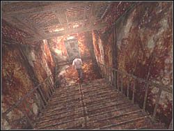 Na końcu korytarza natrafisz na schody - Podziemne przejście (6) | Etap 2 w Silent Hill 4 The Room - Silent Hill 4: The Room - poradnik do gry