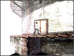 Nie kieruj się w prawo, lecz wejdź po czerwonej drabince wyżej, później po następnej jeszcze raz, aż staniesz przed drzwiami - Podwodne więzienie (2) | Etap 4 w Silent Hill 4 The Room - Silent Hill 4: The Room - poradnik do gry