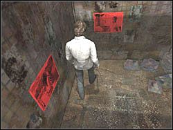 Kolejno przejdź dalej, do pokoju z dwoma czerwonymi plakatami - Świat apartamentów (1) | Etap 6 w Silent Hill 4 The Room - Silent Hill 4: The Room - poradnik do gry