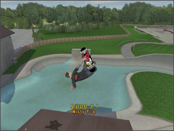 Ujęcie podczas wykonywania Misty Flipa - Opisy zadań | Kona | Tony Hawks Pro Skater 4 - Tony Hawks Pro Skater 4 - poradnik do gry