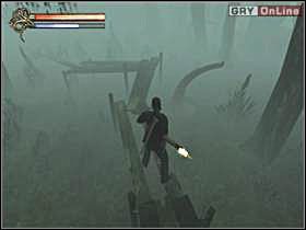 Idź do końca i wykorzystaj ostatnią deskę (lewy obrazek) by skoczyć na kolejny pomost (prawy obrazek) - 28 - Bagna cz.1 - Shade: Gniew Aniołów - poradnik do gry