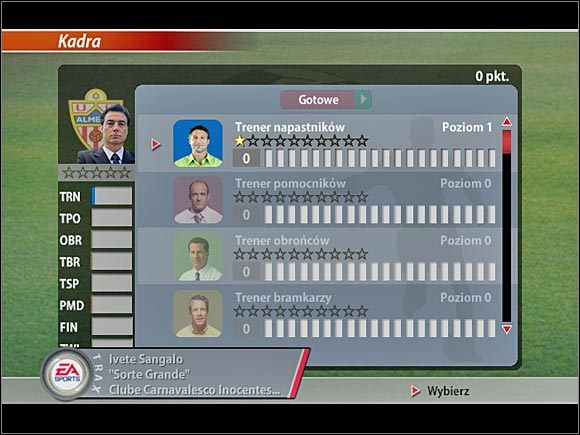 Aby nie mieć zaległości w lidze, najpierw rozdziel punkty wśród cztery pierwsze etapy jak na poniższym zdjęciu - Rozdajemy punkty | Kariera | FIFA Football 2005 - FIFA Football 2005 - poradnik do gry