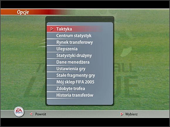 1 - Opcje drużyny | Kariera | FIFA Football 2005 - FIFA Football 2005 - poradnik do gry