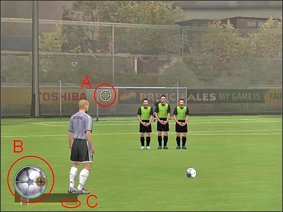 Chcąc strzelać na bramkę z wolnych pośrednich musimy wybrać opcję strzał - Strzały z wolnych pośrednich i bezpośrednich | Stałe fragmenty gry | FIFA 2005 - FIFA Football 2005 - poradnik do gry