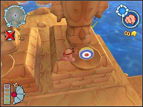 Udajemy się do punktu początkowego [1] i kolejno wskakujemy na cokoły pomników z tarczami - Kampania egipska [misja 1] | Worms Forts Oblężenie - Worms Forts: Oblężenie - poradnik do gry