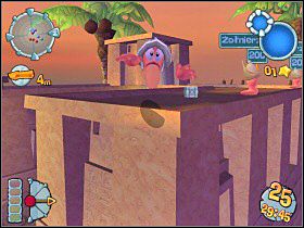 W pierwszej turze, podwójnym saltem wskakujemy na budynek [1] - Kampania egipska [misja 2] | Worms Forts Oblężenie - Worms Forts: Oblężenie - poradnik do gry