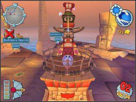 Ostatnia tura, podchodzimy do naszej Twierdzy [2] i budujemy Kasztel, wskakujemy na niego i wywołujemy powódź, wszystkie wrogie robale znajdują się pod wodą - Kampania egipska [misja 2] | Worms Forts Oblężenie - Worms Forts: Oblężenie - poradnik do gry