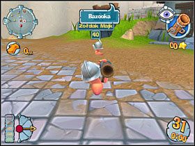 Kolejno za pomocą bazooki zabijamy wszystkie robaki wroga, kierując się zasadą - jedna tura, jeden trup - Kampania grecka [misja 6] | Worms Forts Oblężenie - Worms Forts: Oblężenie - poradnik do gry