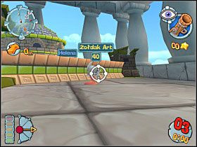 Wskakujemy na górę, dróg jest kilka, więc powinniśmy nie mieć problemu z dostaniem się do miejsca przetrzymywania Heleny - Kampania grecka [misja 6] | Worms Forts Oblężenie - Worms Forts: Oblężenie - poradnik do gry