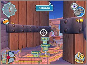 Na początku zajmijmy się także wystającą częścią fortyfikacji żółtych [3] , dwie celne salwy z katapulty rozwiążą ten problem - Kampania grecka [misja 9] | Worms Forts Oblężenie - Worms Forts: Oblężenie - poradnik do gry